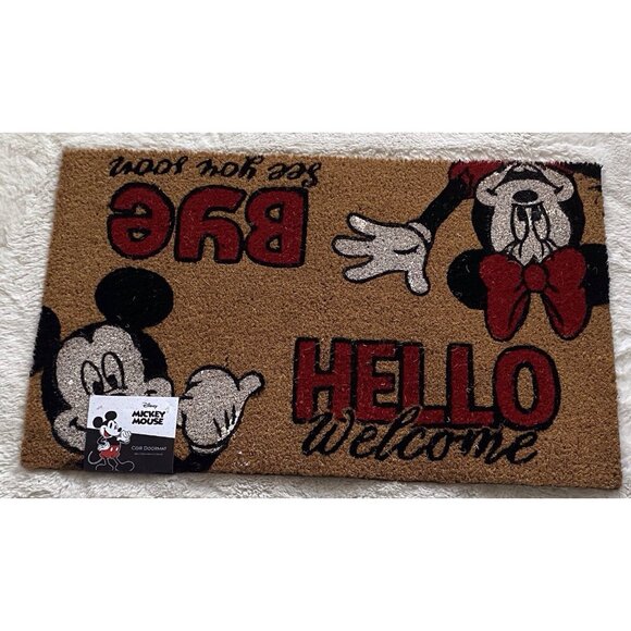 Disney Mickey Minnie Mouse Coir Door Mat 18x30” Outdoor Rug WELCOME  Hello Bye - Picture 2 of 9